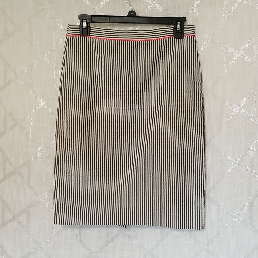 J Crew Skirt Womens Size 00 Pencil Straight Striped Seersucker Preppy Minimalist